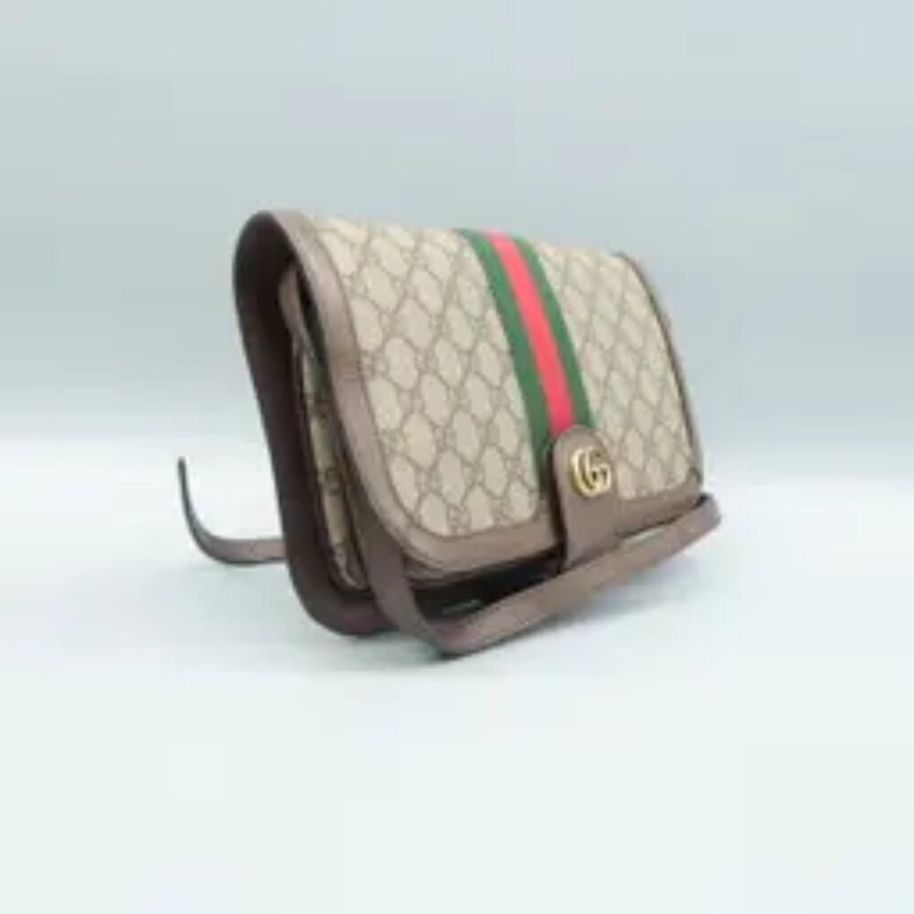 100% Authentic GUCCI Ophidia Brown Canvas Shoulder Bag - Picture 3 of 12
